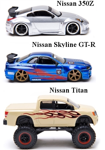 Tracksters 2003 Nissan 350Z, 2005 Nissan Titan, and 2002 Nissan Skyline 